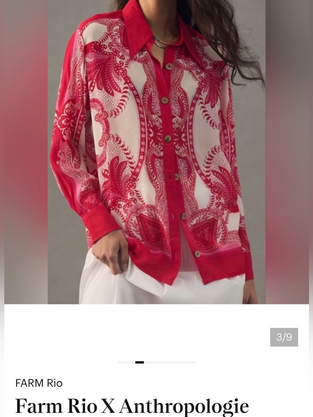 Farm Rio x Anthropologie Red & White Paisley Printed Button Blouse - Picture 2 of 8
